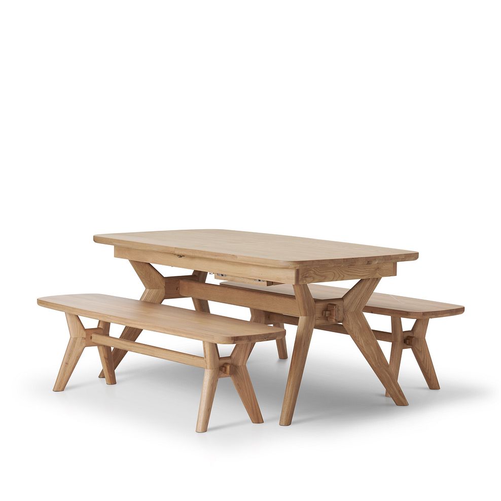 Bentley Natural Solid Oak Extending Dining Table + 2 Bentley Natural Oak Benches 3