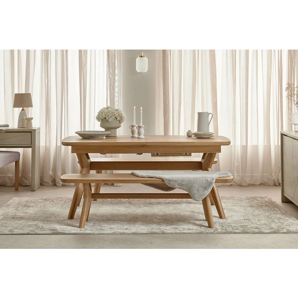 Bentley Natural Solid Oak Extending Dining Table + 2 Bentley Natural Oak Benches 1