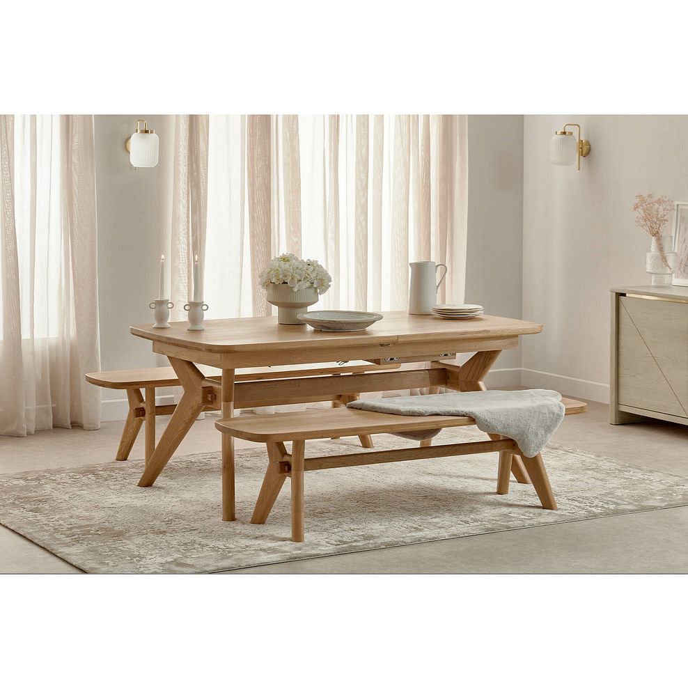 Bentley Natural Solid Oak Extending Dining Table + 2 Bentley Natural Oak Benches 2