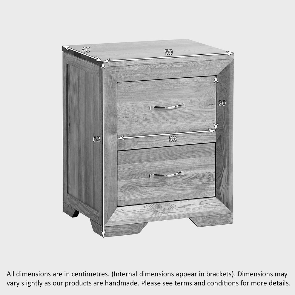 Bevel Natural Solid Oak 2 Drawer Bedside Table 5