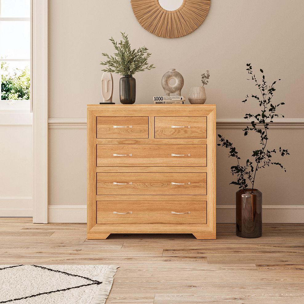 Bevel Natural Solid Oak 5 Drawer Chest 1
