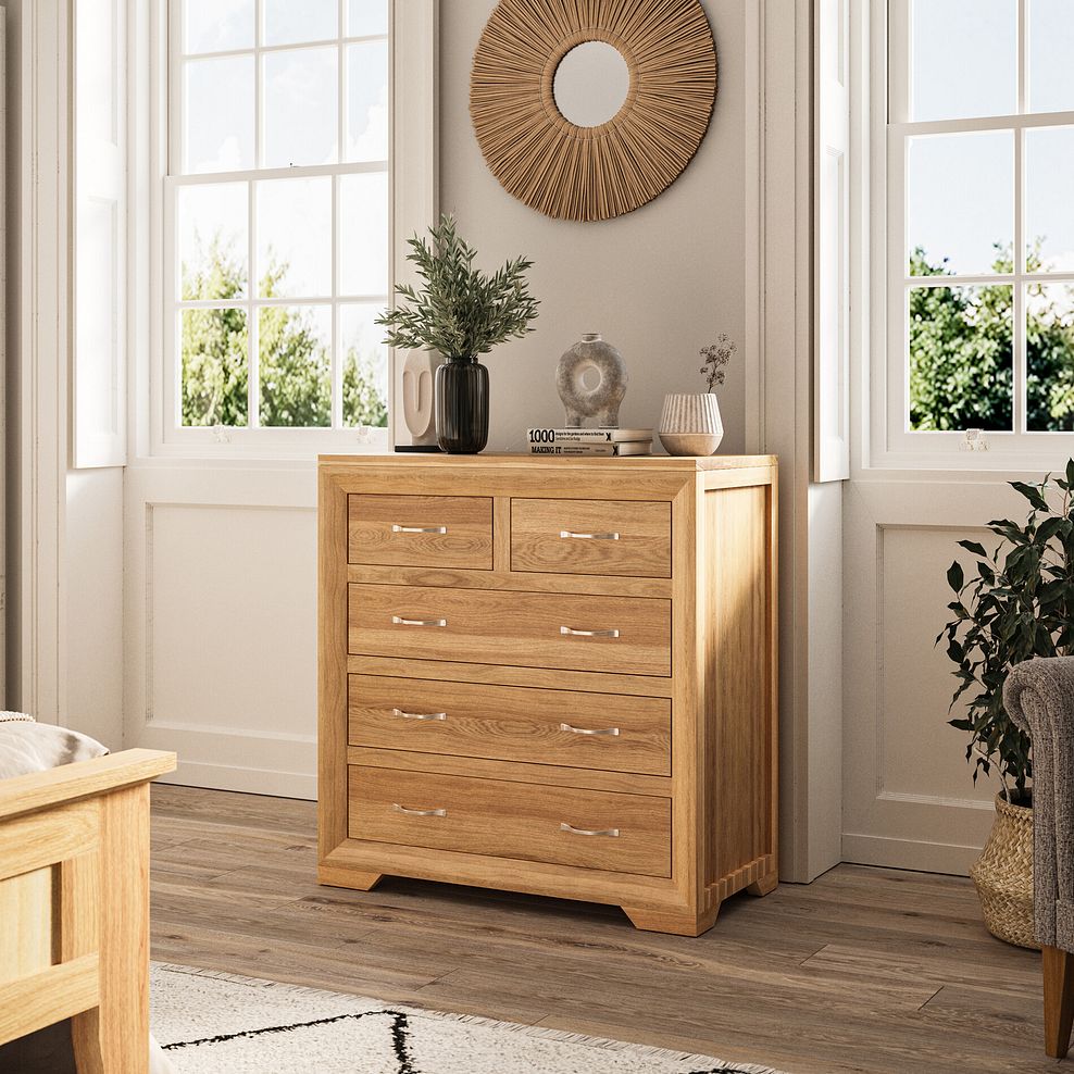 Bevel Natural Solid Oak 5 Drawer Chest 2