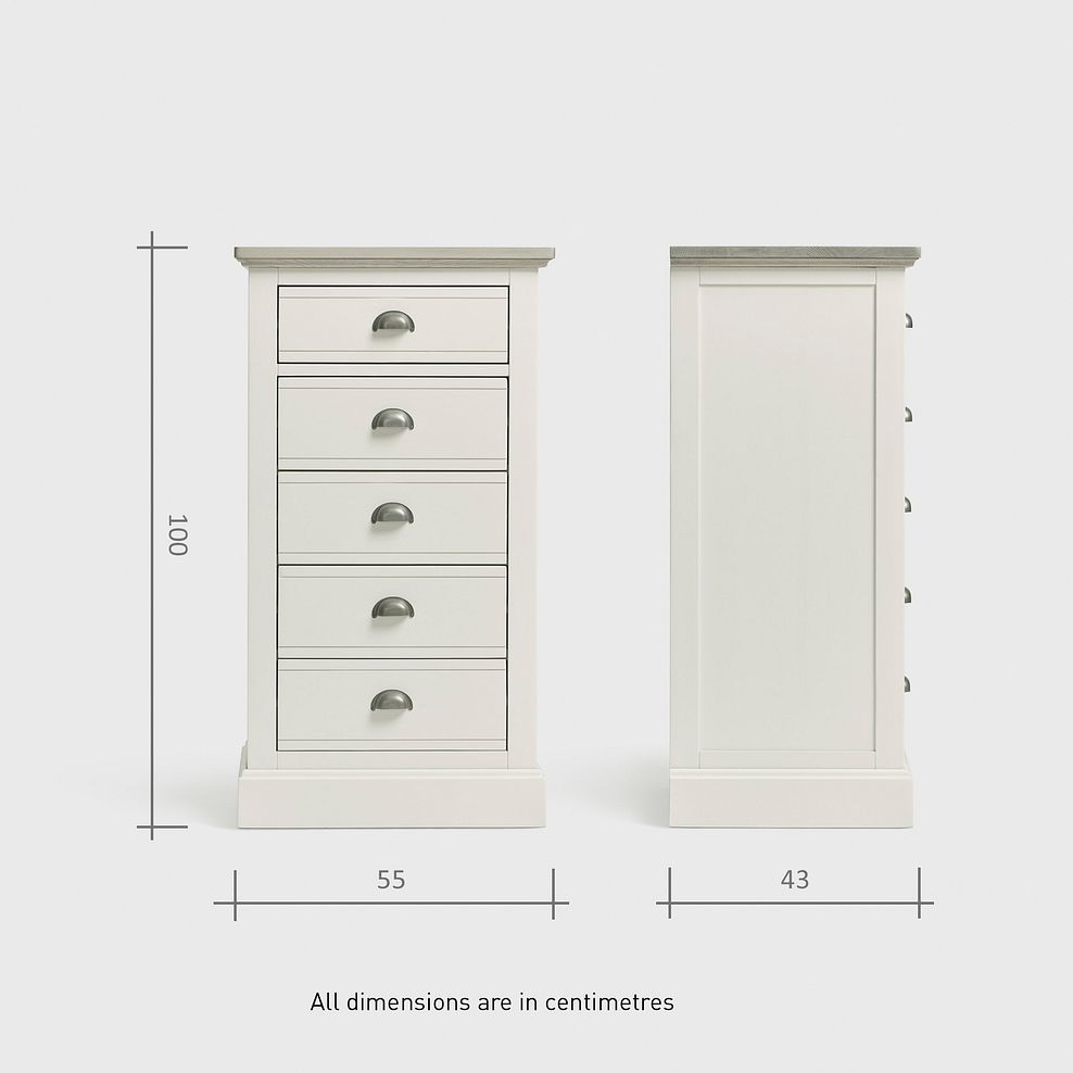 Brompton Painted Acacia and Ash Top 5 Drawer Tallboy - Solid Hardwood 10
