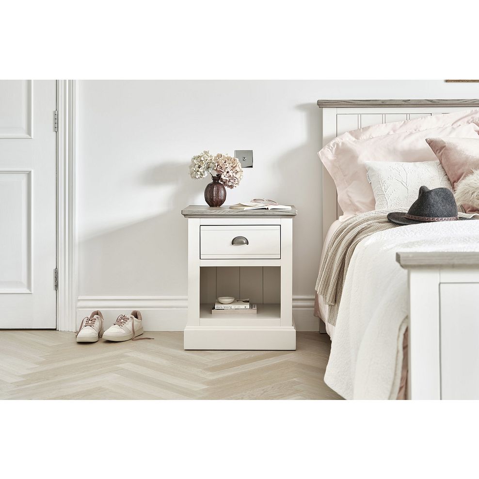 Brompton Painted Acacia and Ash Top 1 Drawer Bedside Table - Solid Hardwood 4