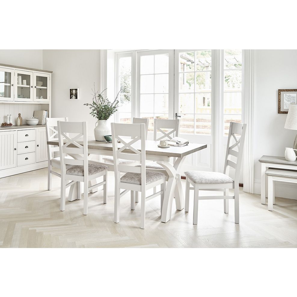 Brompton Painted Acacia and Ash Top 5ft 11" Table with 6 Brompton Chairs with Plain Truffle Fabric Pads 1