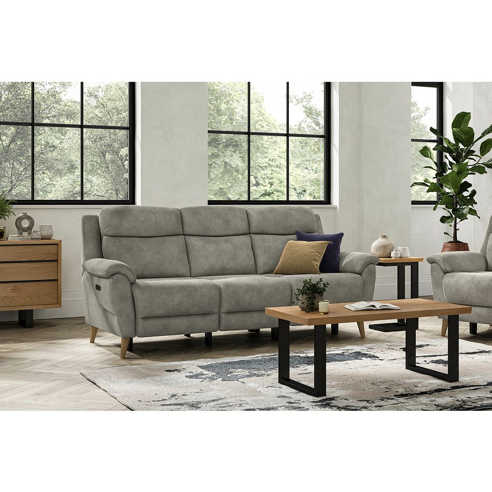 Brunel 3 Seater Electric Recliner Sofa with Multifunctional Middle Seat in Marble Silver Fabric 1