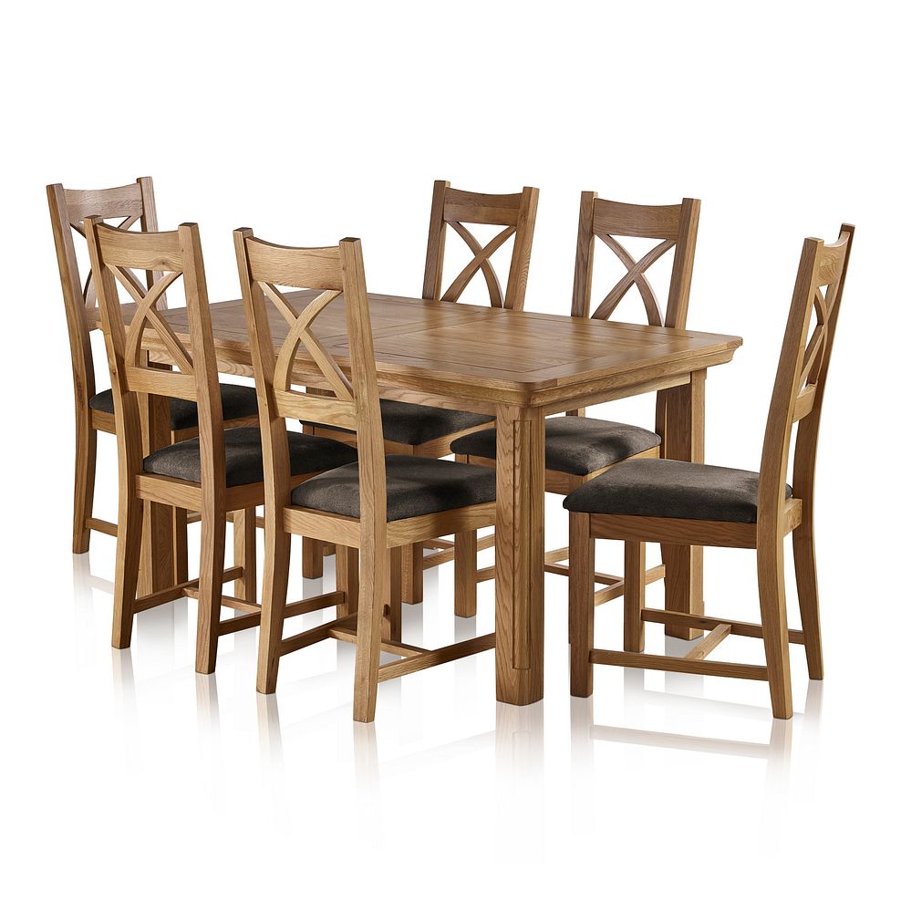 Canterbury Natural Solid Oak Extending Table and 6 Cross Back Chairs with Plain Charcoal Seats 1