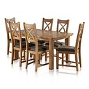 Canterbury Natural Solid Oak Extending Table and 6 Cross Back Chairs with Plain Charcoal Seats