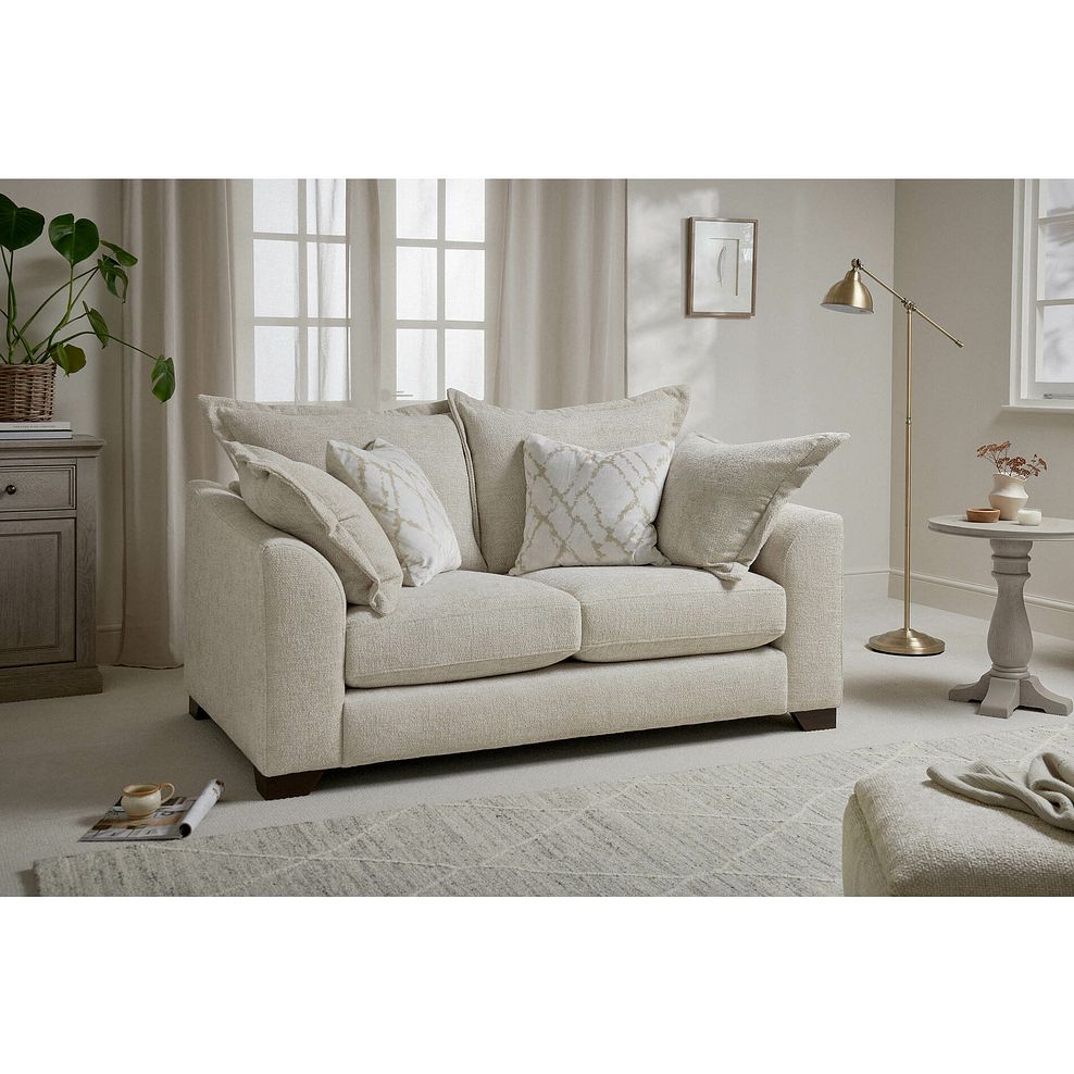 Dewsbury 2 Seater Sofa in Milo Cream Fabric with Natural Scatter Cushions 1