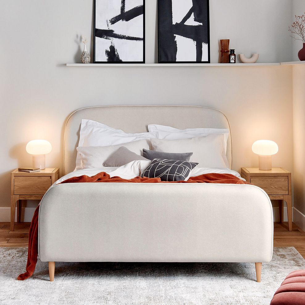 Durham Double Bed in Smooth Stone Fabric 2