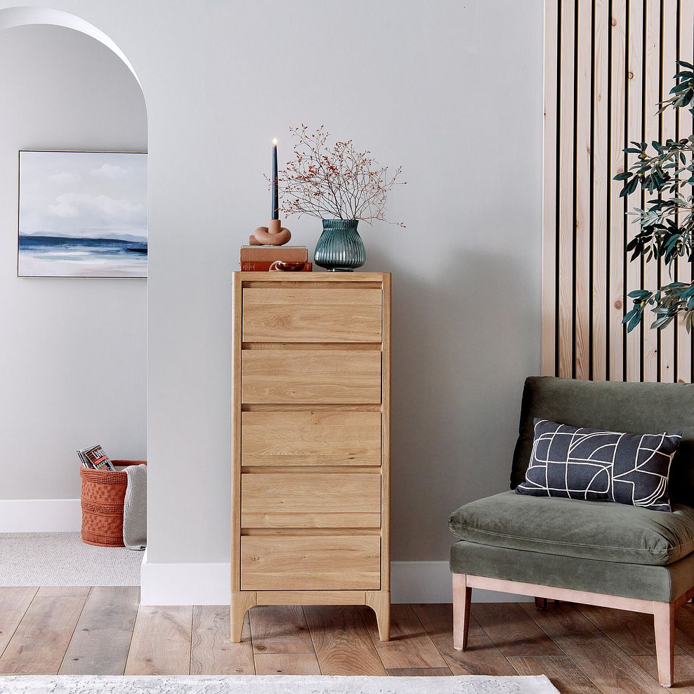 Durham Natural Oak 5 Drawer Tallboy 1