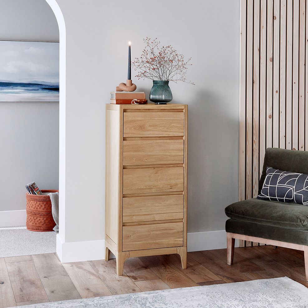 Durham Natural Oak 5 Drawer Tallboy 2