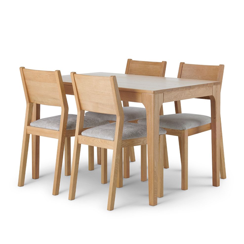 Durham Natural Oak Fixed Dining Table 120cm + 4 Ellison Oak Chair with Brooklyn Quill Grey Crushed Chenille Seat 1