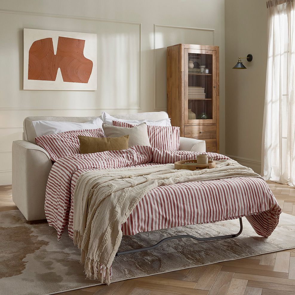 Eastley 2 Seater Sofa Bed in Limoge Beige Fabric with Beige Scatters 1