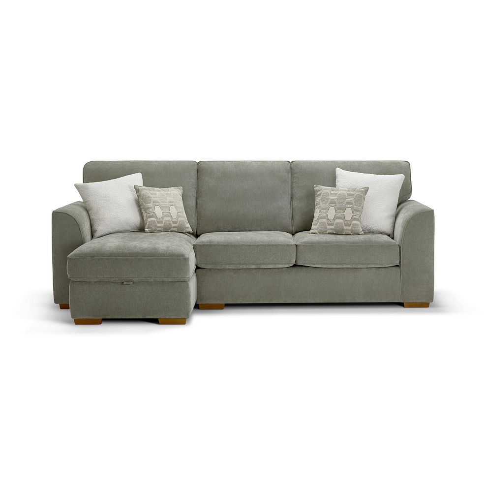 Eastley Left Hand Chaise Sofa Bed with Storage in Limoge Green Fabric with Beige Scatters 14