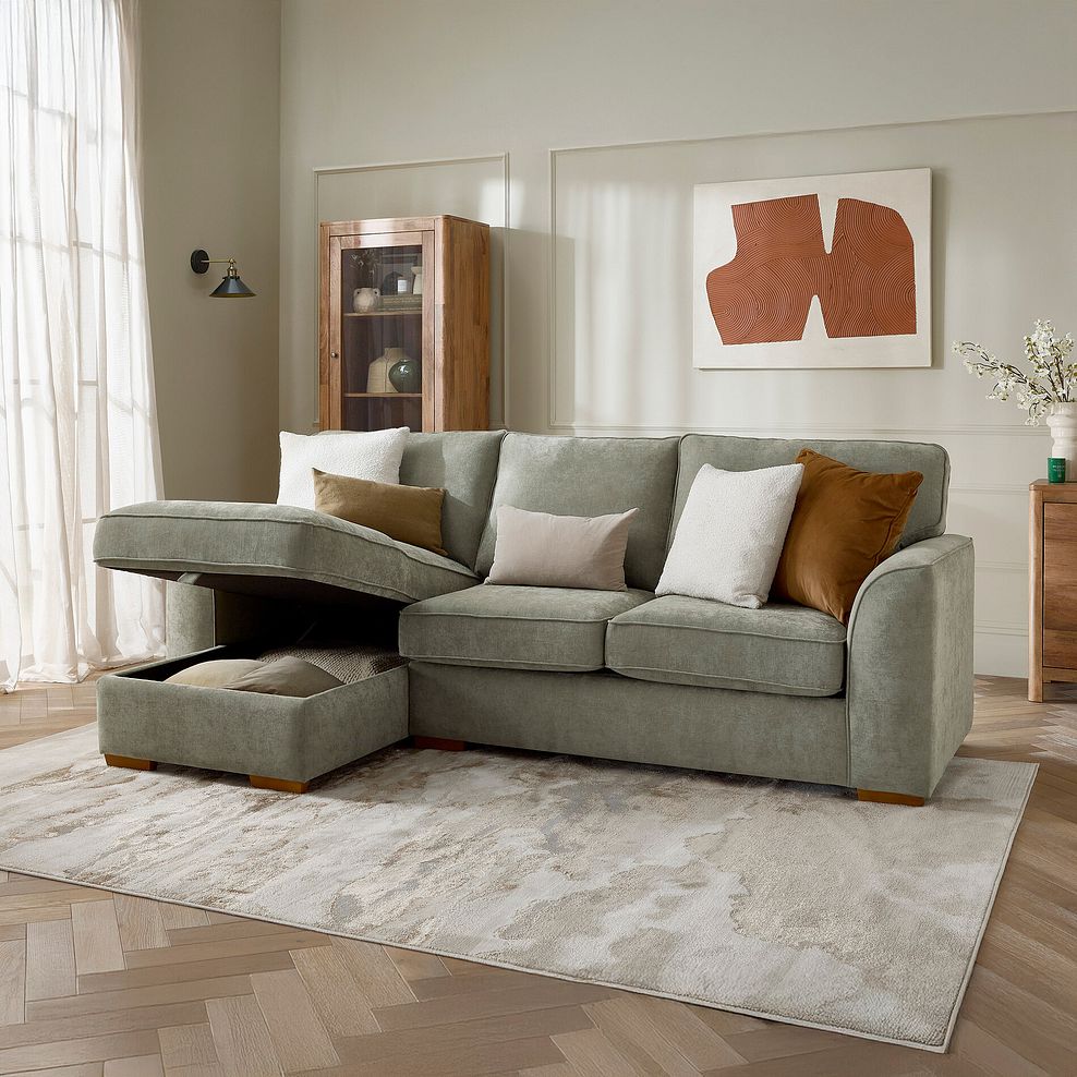 Eastley Left Hand Chaise Sofa Bed with Storage in Limoge Green Fabric with Beige Scatters 2