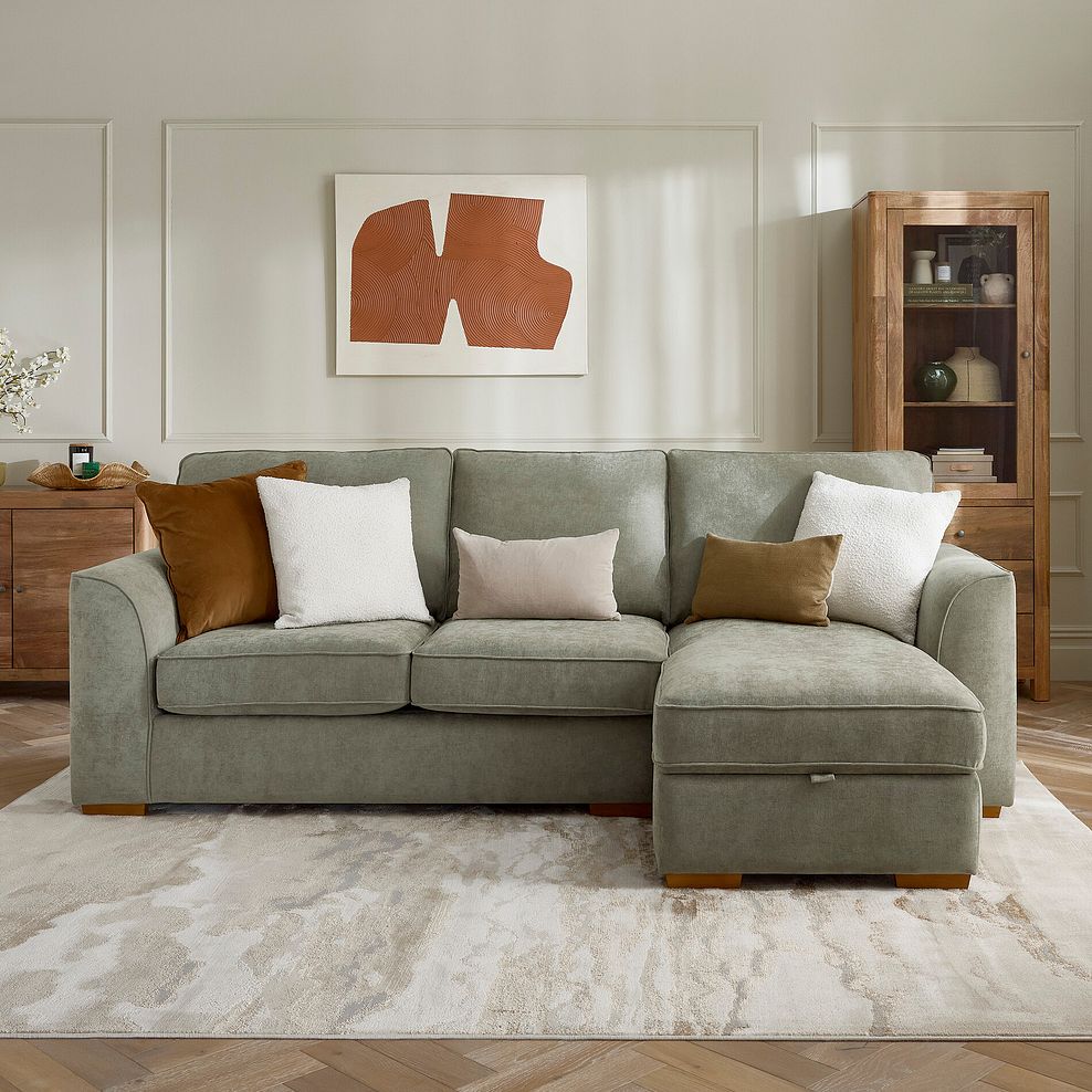 Eastley Right Hand Chaise Sofa Bed with Storage in Limoge Green Fabric with Beige Scatters 6
