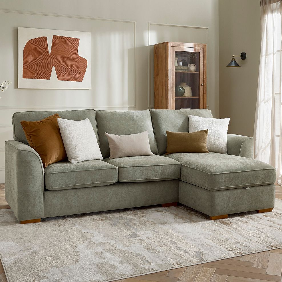Eastley Right Hand Chaise Sofa Bed with Storage in Limoge Green Fabric with Beige Scatters 3
