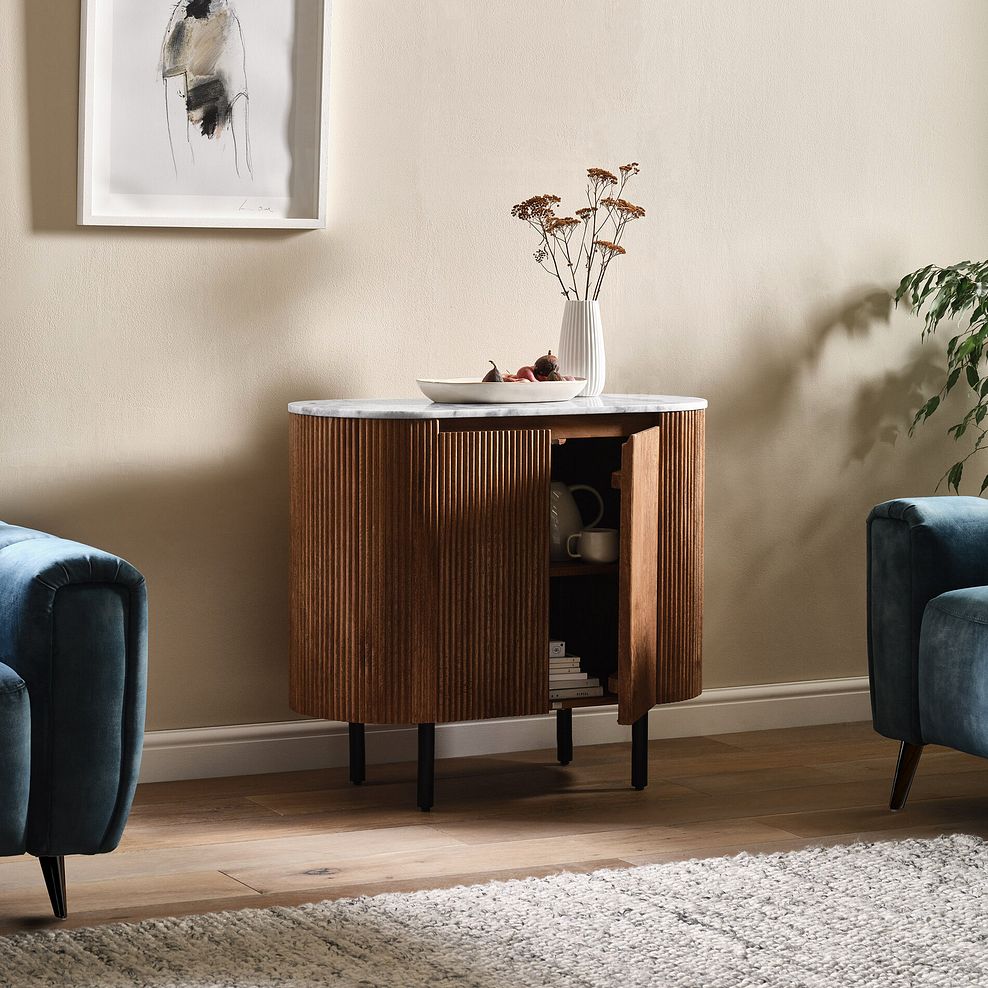 Elba Solid Acacia and Italian Marble Small Sideboard 3