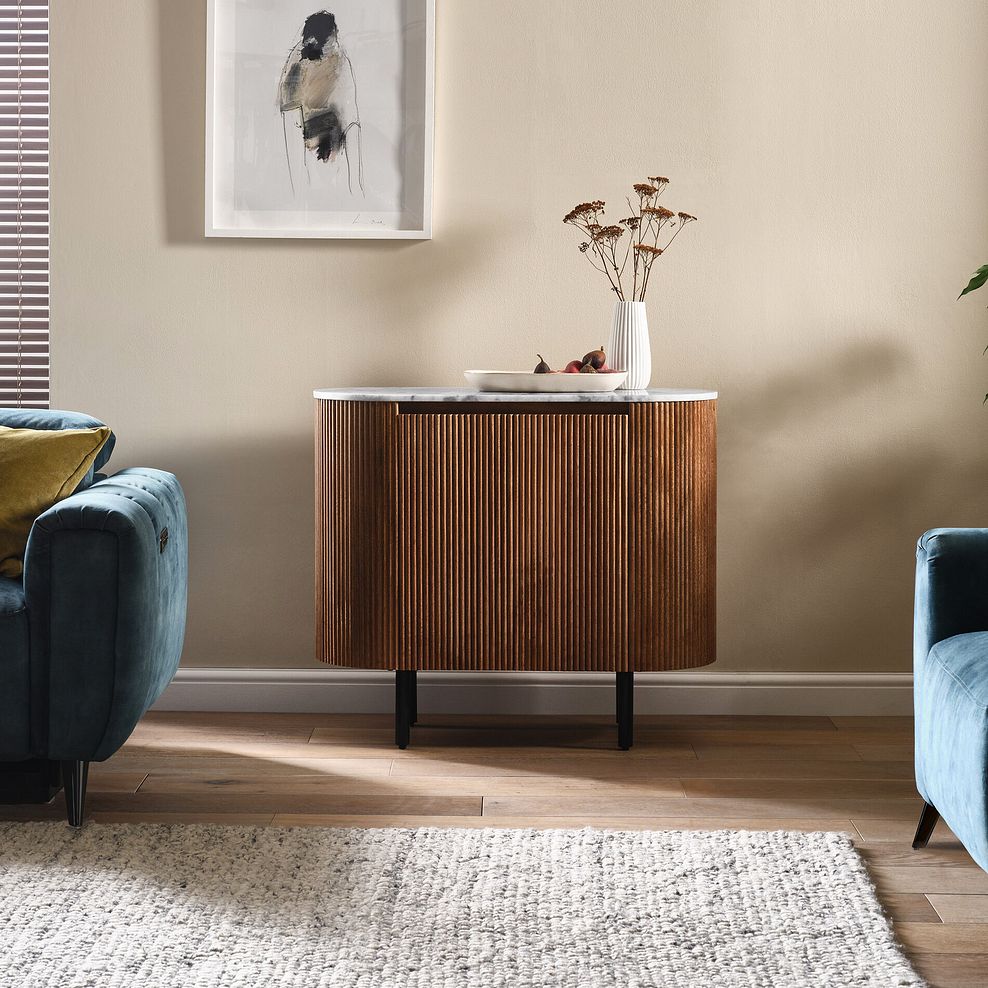 Elba Solid Acacia and Italian Marble Small Sideboard 1