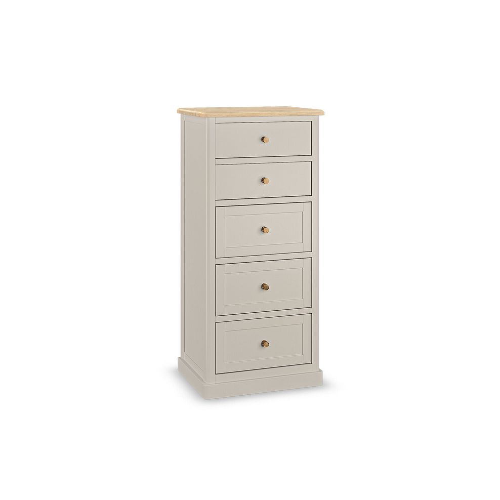 Henley Natural Oak and Stone Painted Hardwood 5 Drawer Tallboy 3