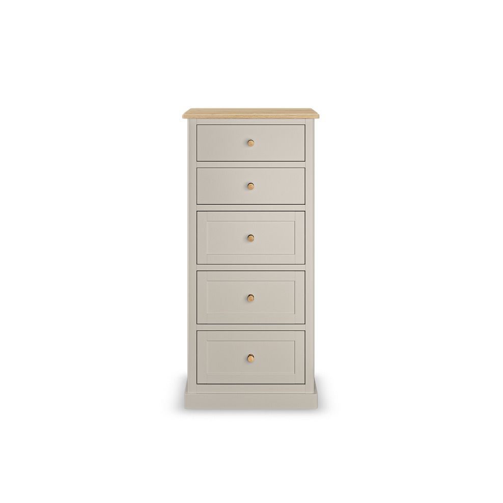Henley Natural Oak and Stone Painted Hardwood 5 Drawer Tallboy 5