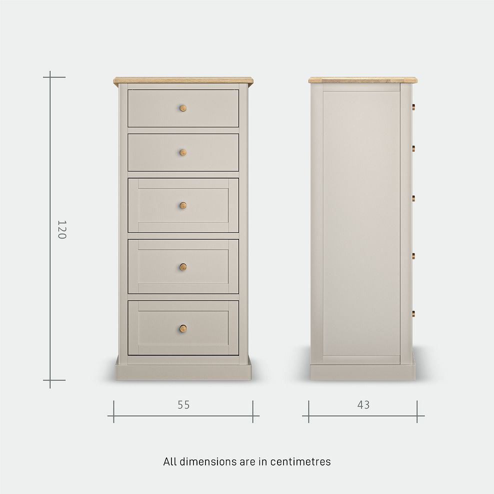 Henley Natural Oak and Stone Painted Hardwood 5 Drawer Tallboy 10