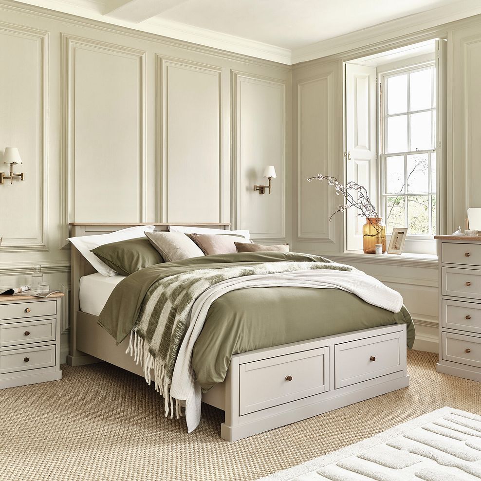 Henley Natural Oak and Stone Painted Hardwood Storage King-size Bed 2