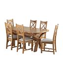 Hercules Natural Oak Extending Dining Table + 6 Cross Back Natural Oak Chairs with Plain Grey Fabric Seat
