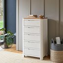 Hove Natural Oak and Painted 5 Drawer Tallboy