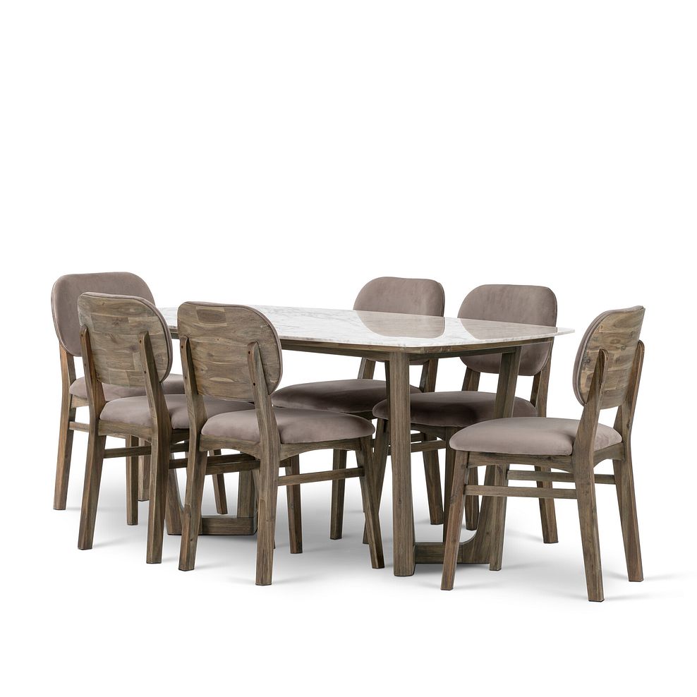 Islington Marble and Dark Acacia Dining Table + 6 Isla Fossil Velvet Dining Chairs 1
