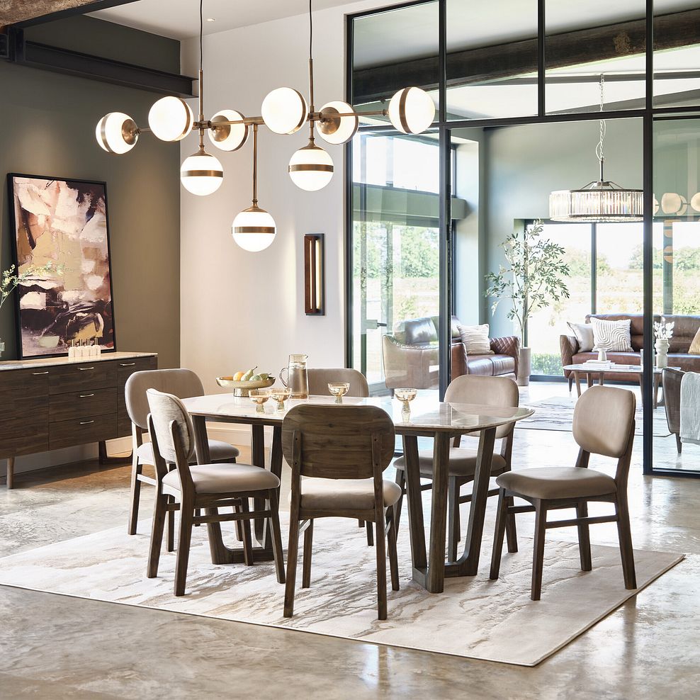 Islington Marble and Dark Acacia Dining Table + 6 Isla Fossil Velvet Dining Chairs 3