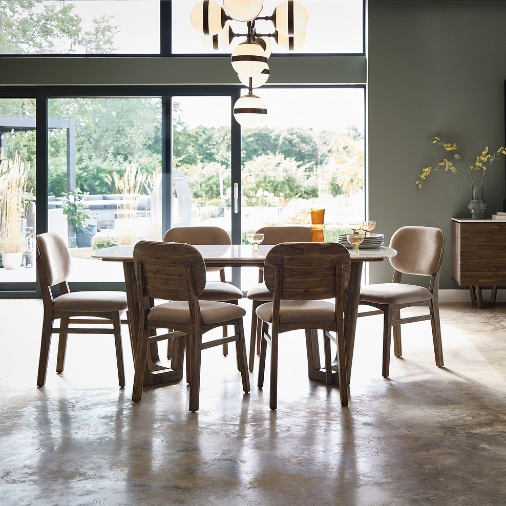 Islington Marble and Dark Acacia Dining Table + 6 Isla Fossil Velvet Dining Chairs 4