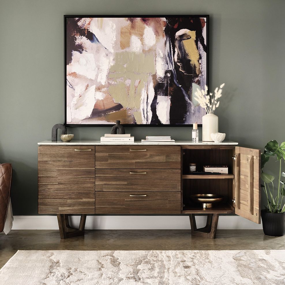 Islington Marble and Dark Acacia Large Sideboard 2