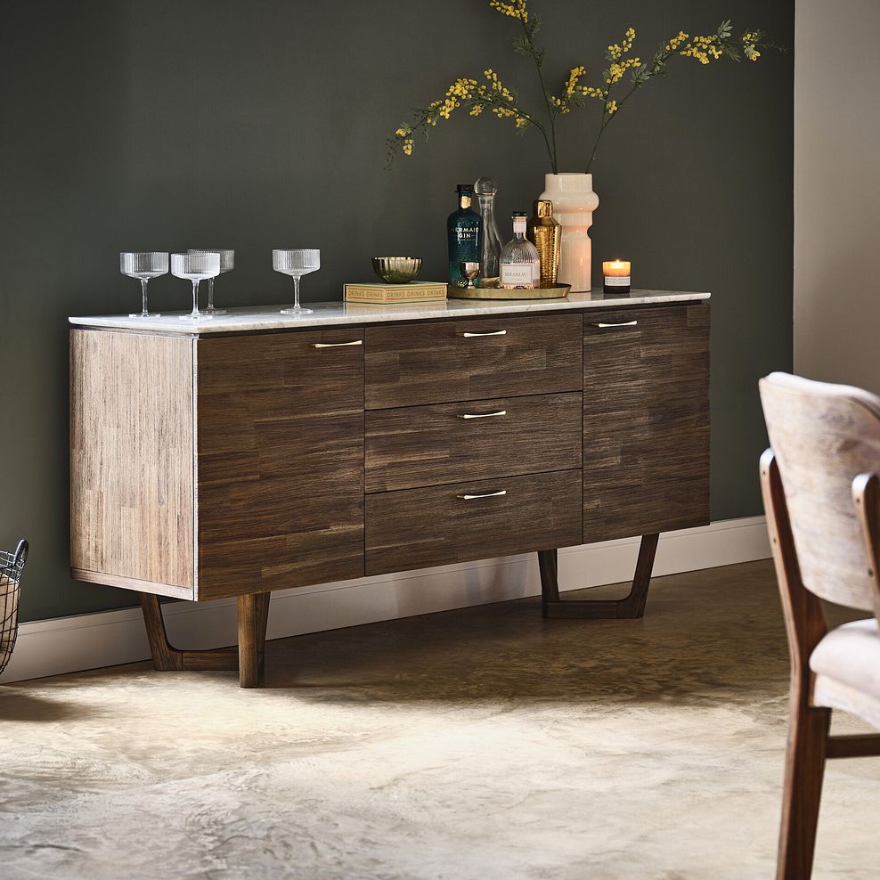 Islington Marble and Dark Acacia Large Sideboard 5