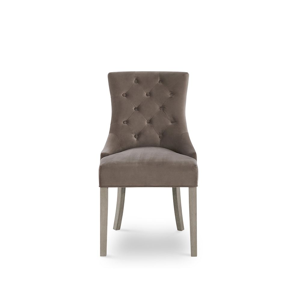 Isobel Button Back Chair in Taupe Velvet with Weathered Oak Legs 2