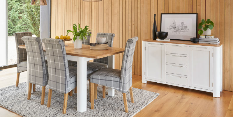 Hove white painted and natural oak dining table