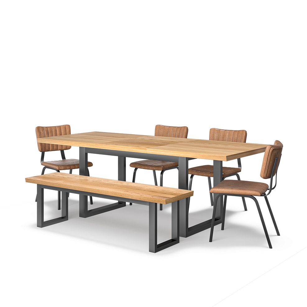 Maine Extending Dining Table 160-220cm + 1 Maine 160cm bench+ 4 Mason Chairs in Vintage Tan Leather-Look fabric with Black Legs 5