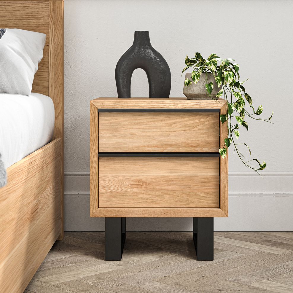 Maine Natural Solid Oak & Metal 2 Drawer Bedside Table 1