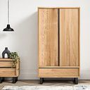 Maine Natural Solid Oak & Metal Double Wardrobe