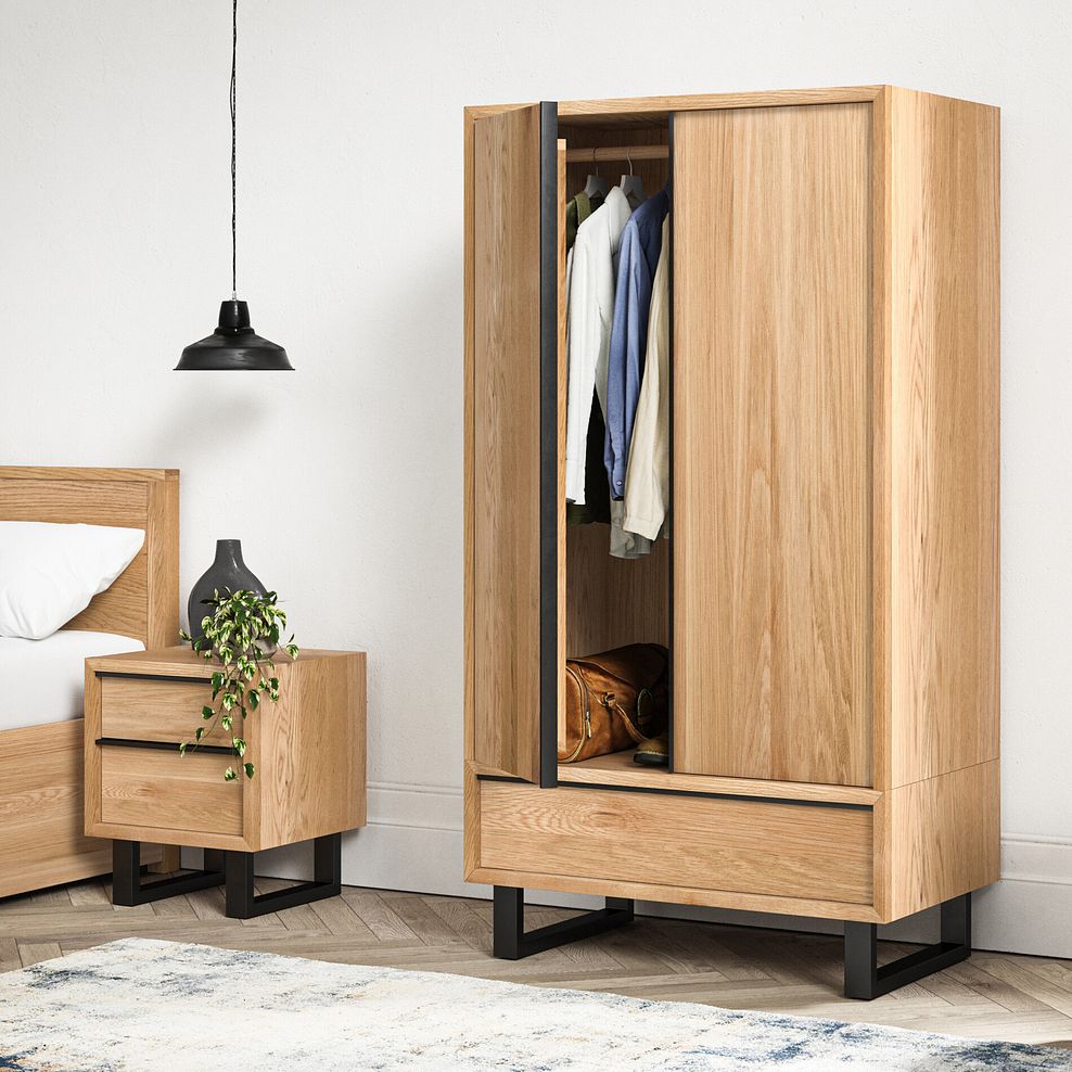 Maine Natural Solid Oak & Metal Double Wardrobe 4