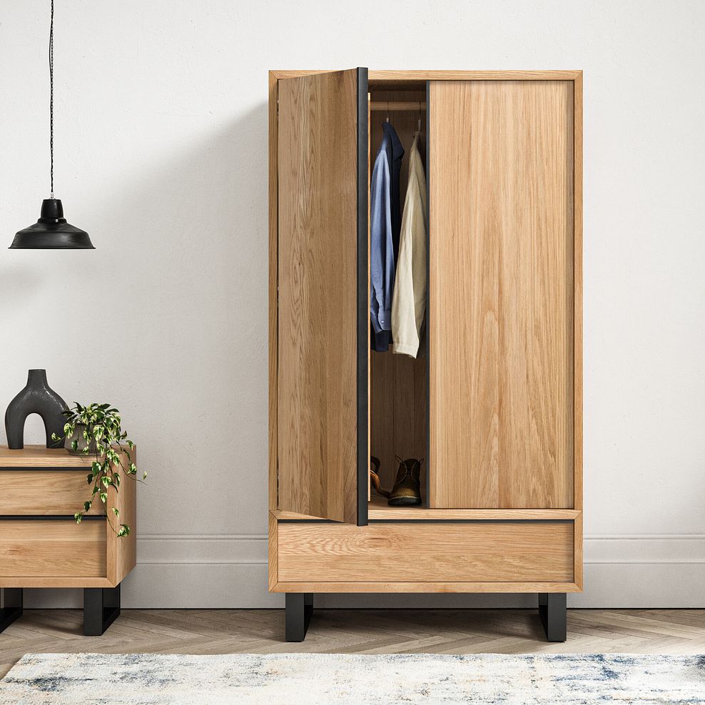 Maine Natural Solid Oak & Metal Double Wardrobe 2