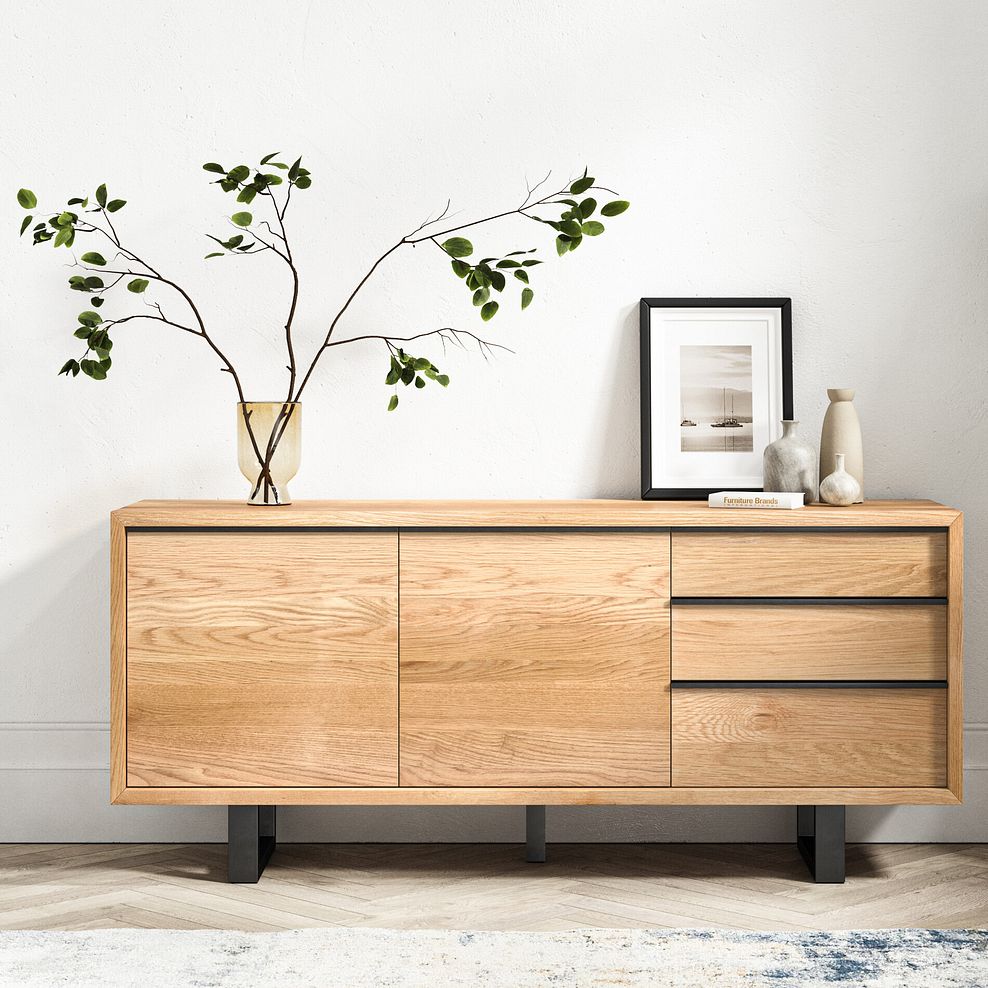 Maine Natural Solid Oak & Metal Extra Large Sideboard 1