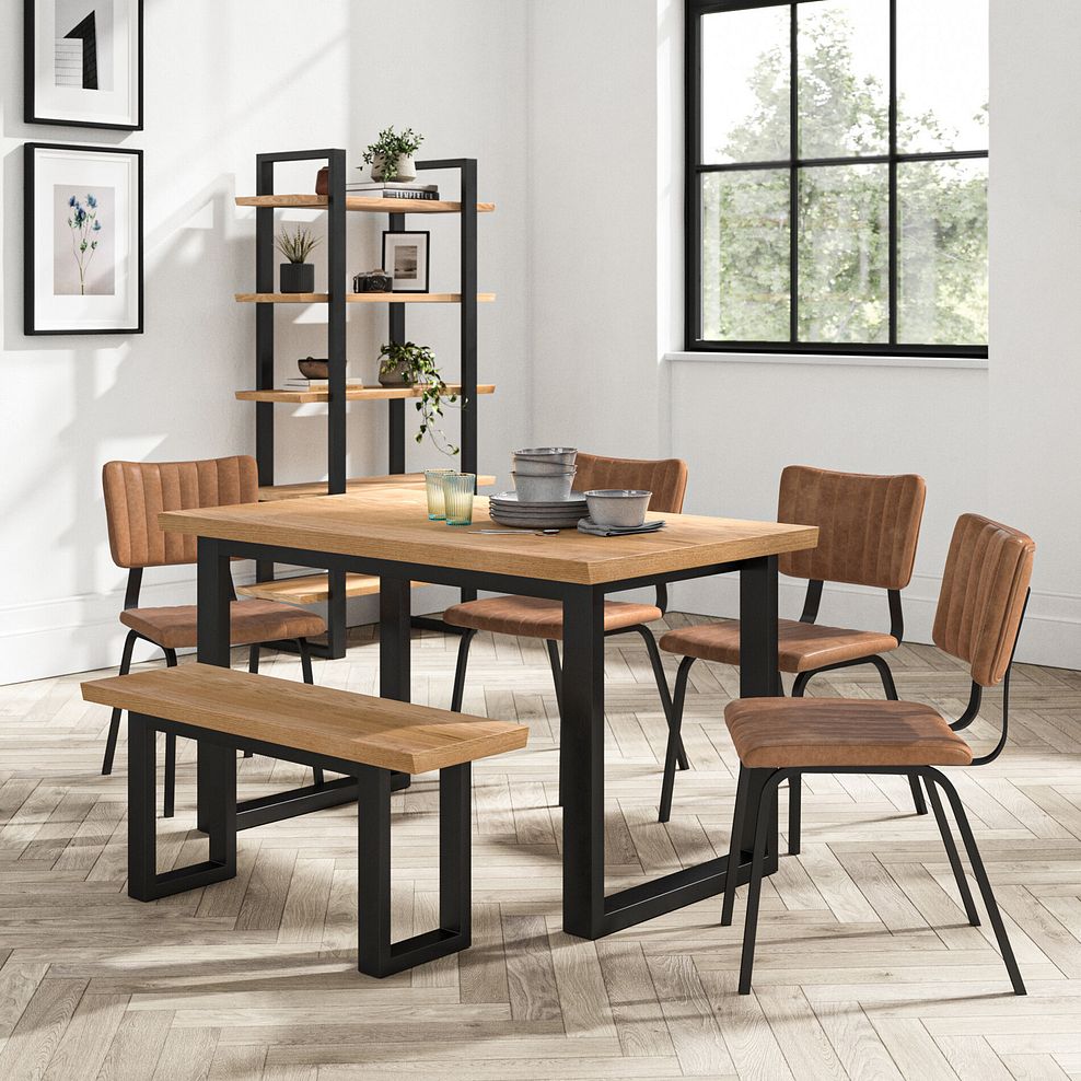 Maine Natural Solid Oak & Metal Fixed Dining Table 130cm 1