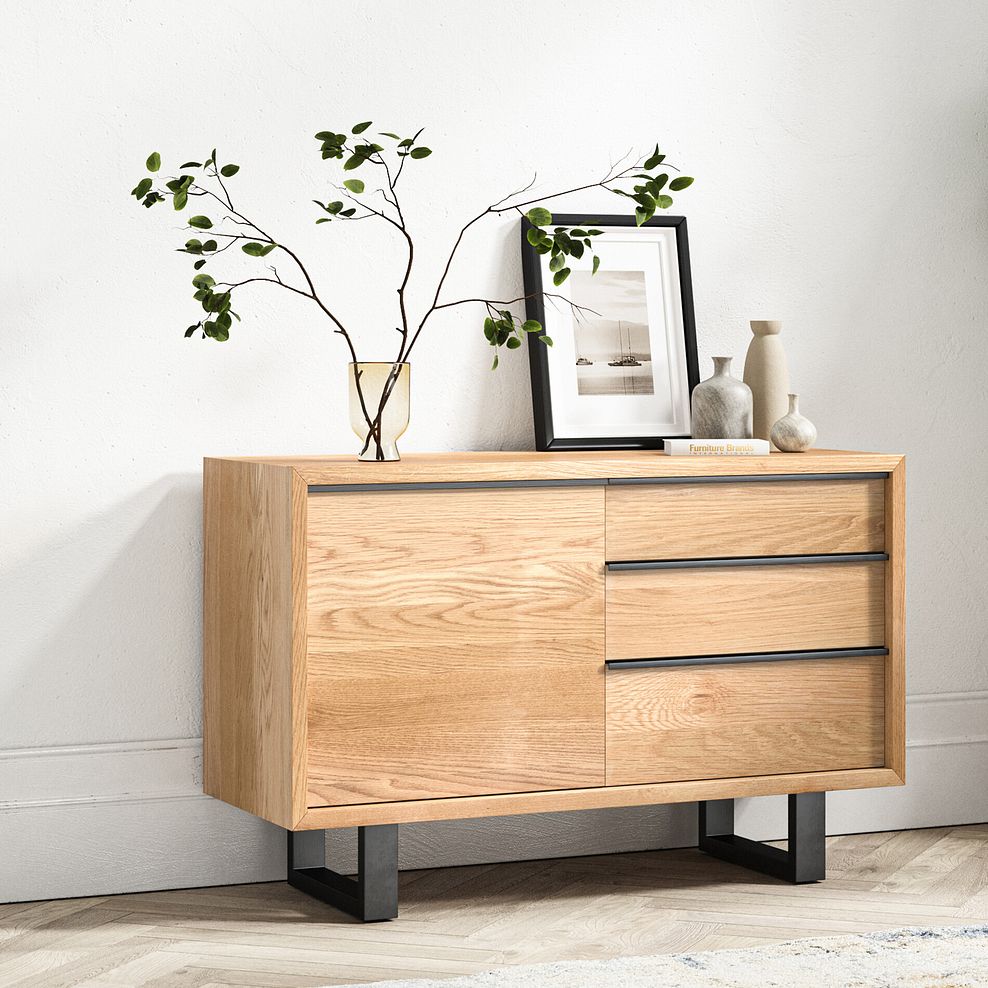 Maine Natural Solid Oak & Metal Small Sideboard 2