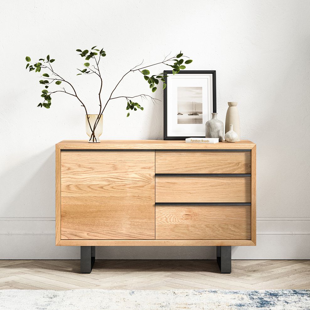 Maine Natural Solid Oak & Metal Small Sideboard 1