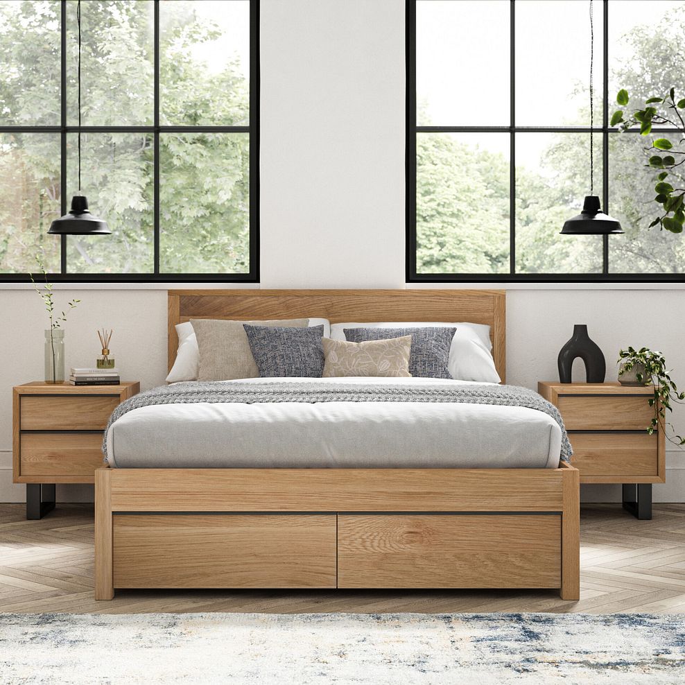 Maine Natural Solid Oak & Metal Storage King-size Bed 3