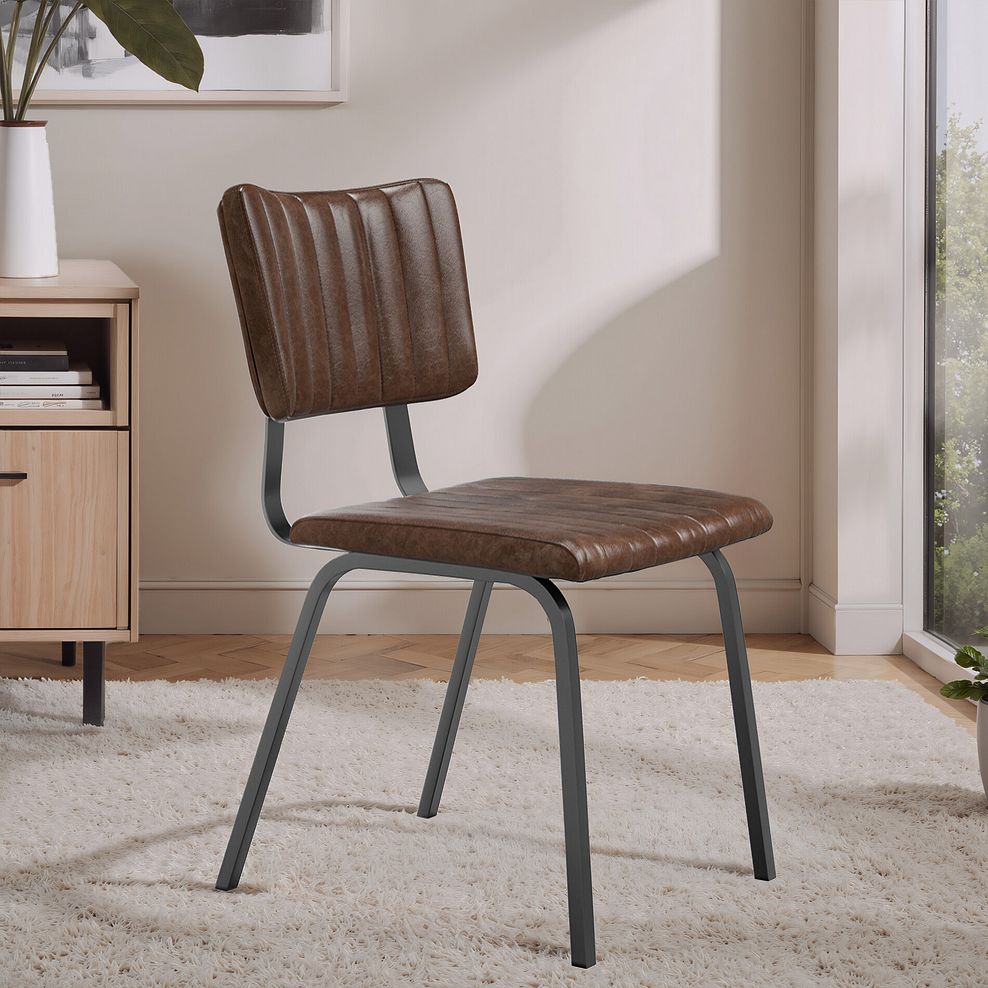 Mason Chair Vintage Brown Leather-Look fabric with Black Legs 1