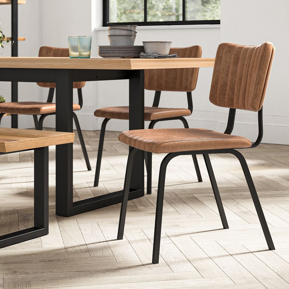 Mason Chair Vintage Tan Leather-Look fabric with Black Legs 2