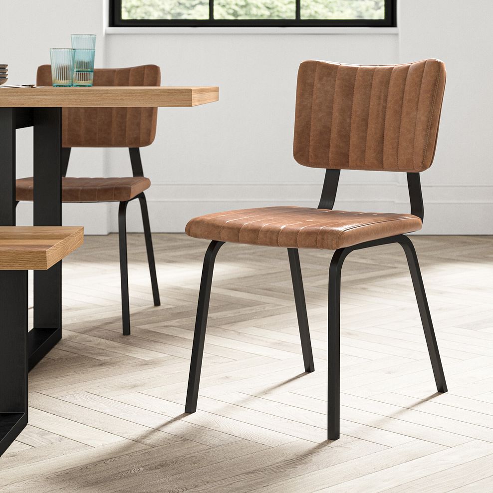 Mason Chair Vintage Tan Leather-Look fabric with Black Legs 1